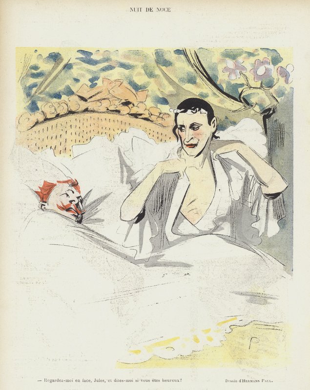 Bryllupsnatt. Illustrasjon for Le Rire av Rene George Hermann Paul