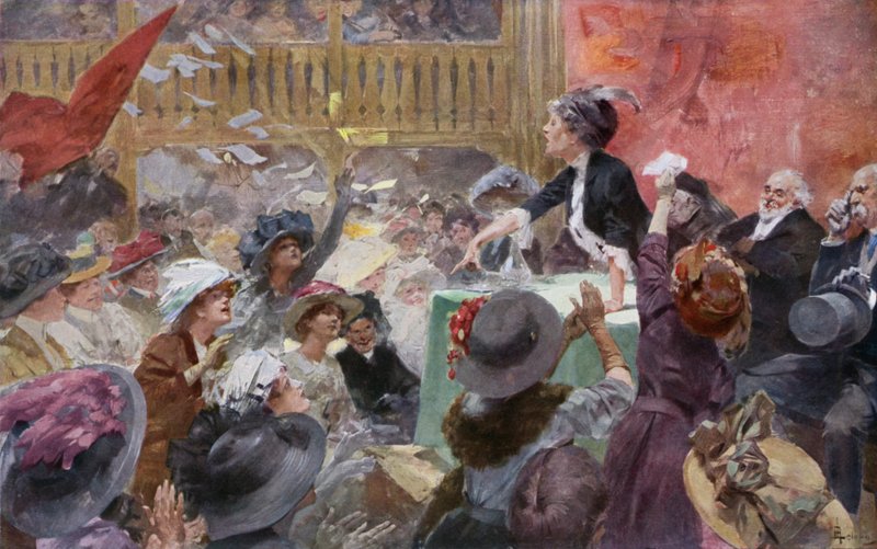 Suffragetter møte under en valgkamp av Rene Lelong
