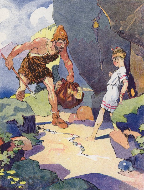 En liten jente fra bronsealderen (farge litho) av Rene Vincent