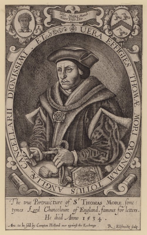 Sir Thomas More , engelsk advokat, statsmann, filosof og humanist (gravering) av Renold (after) Elstrack