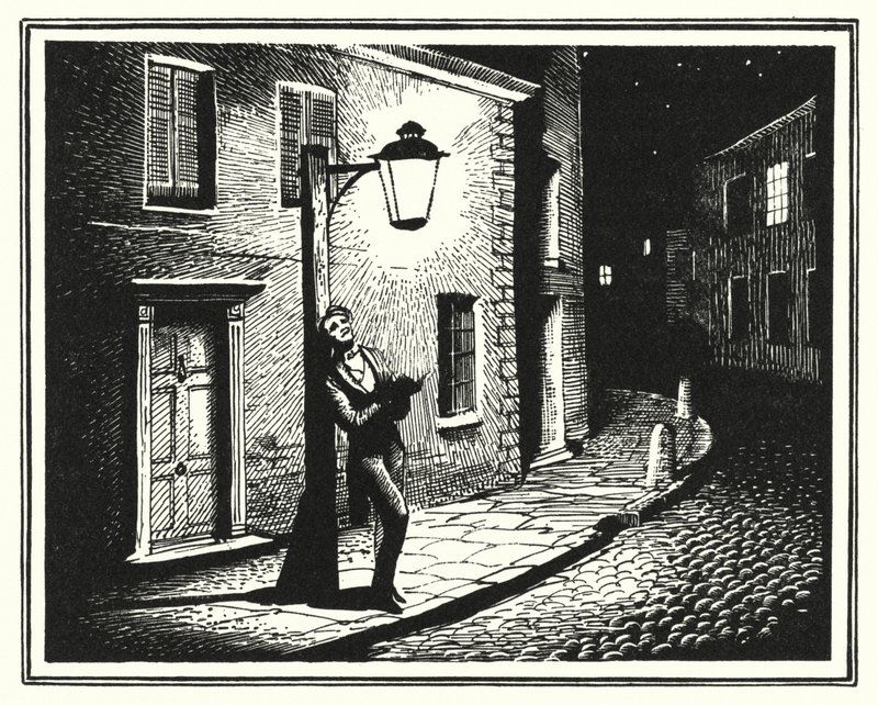 HC Andersen: Den gamle gatelykten (litho) av Rex (after) Whistler