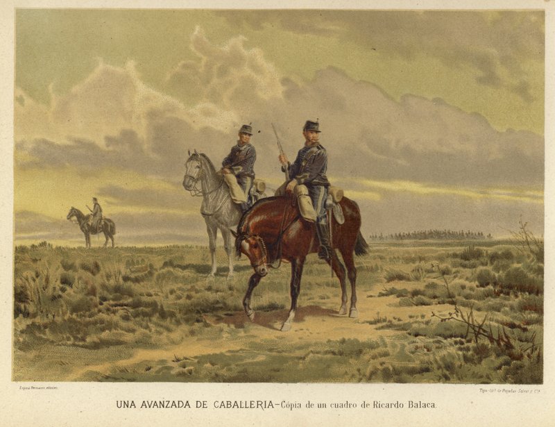 En utpost for kavaleriet (chromolitho) av Ricardo Balaca y Canseco