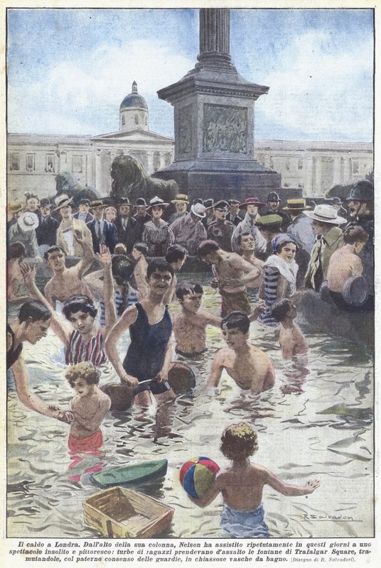 Varmen i London (farge litho) av Riccardo Salvadori