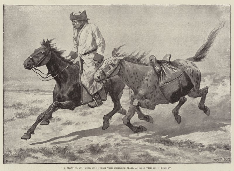 En mongolsk kurer som frakter den kinesiske posten over Gobi-ørkenen av Richard Caton Woodville junior