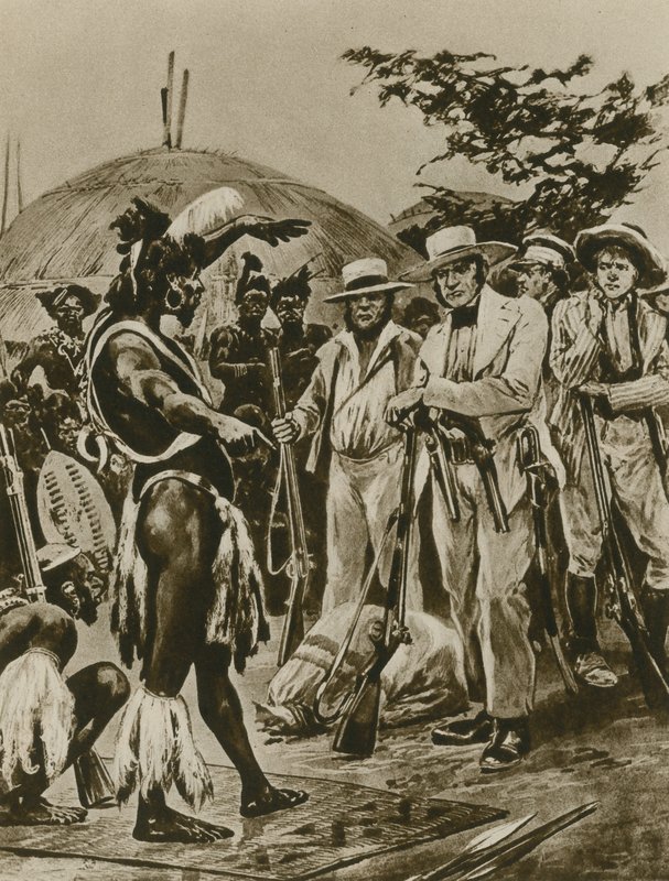 En samtale med zuluene i Natals tidlige dager (gravyr) av Richard Caton Woodville junior