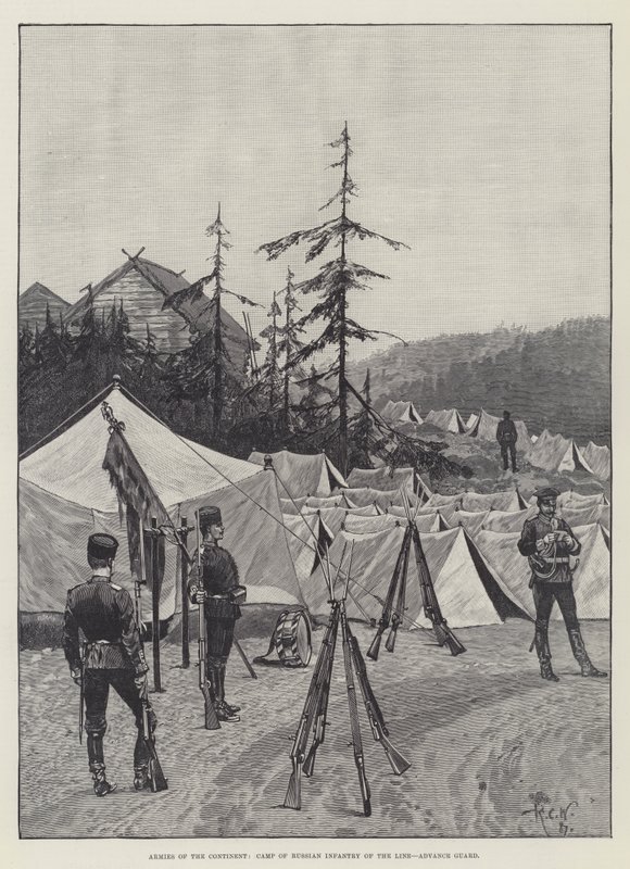 Armies of the Continent, Camp of Russian Infantry of the Line, Advance Guard av Richard Caton Woodville junior