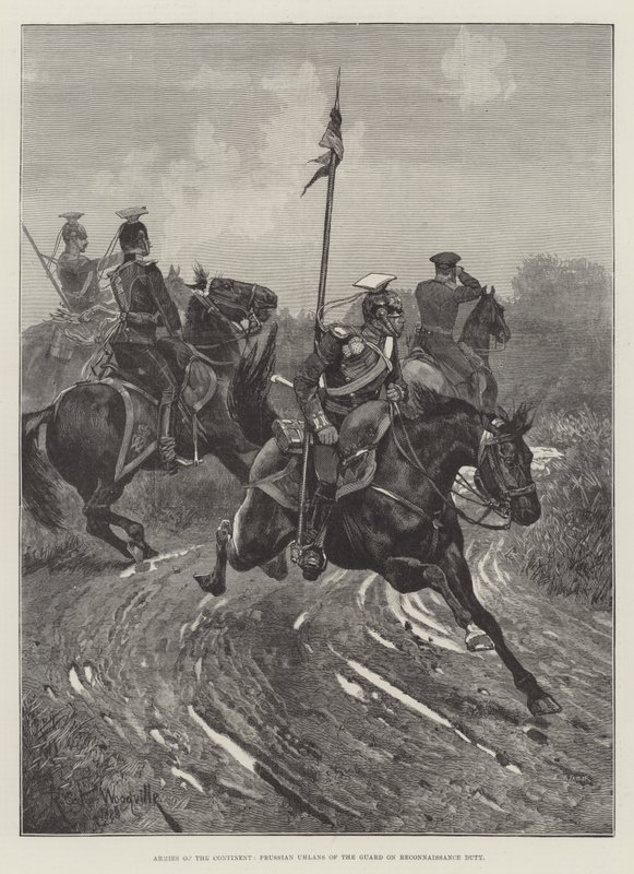 Armies of the Continent, prøyssiske uhlaner fra garde på rekognoseringsplikt av Richard Caton Woodville junior
