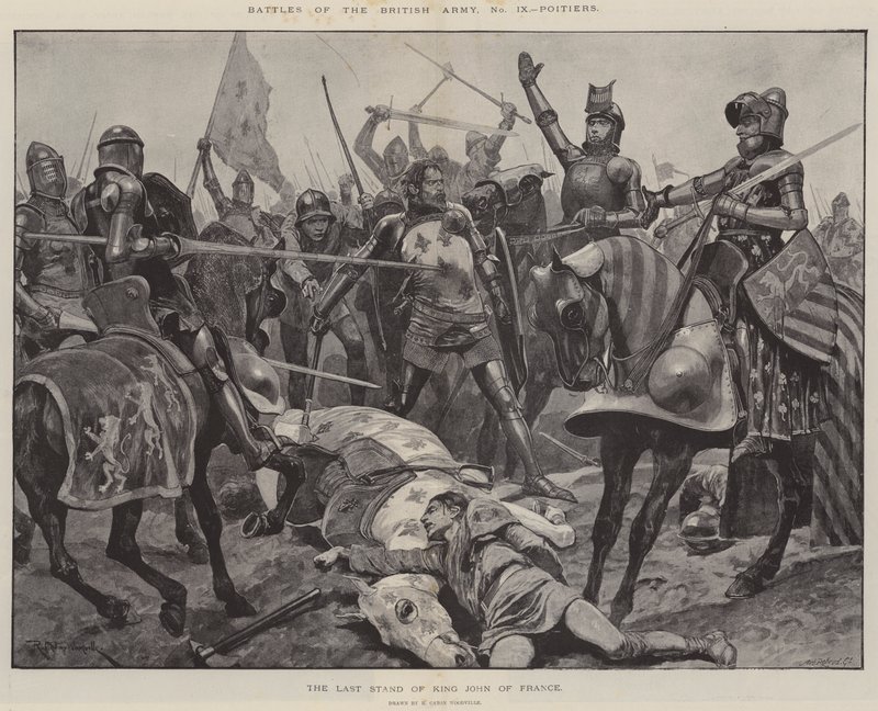 Slaget om den britiske hæren, Poitiers, den siste tribunen til kong John av Frankrike av Richard Caton Woodville junior