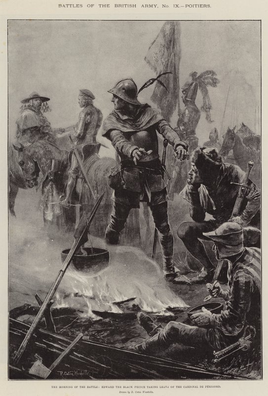 Slaget om den britiske hæren, Poitiers, slagets morgen, Edward den svarte prinsen tar avskjed med kardinal de Perigord av Richard Caton Woodville junior