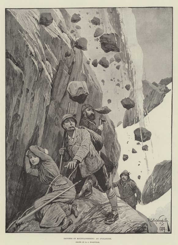 Farene ved fjellklatring, et snøskred av Richard Caton Woodville junior