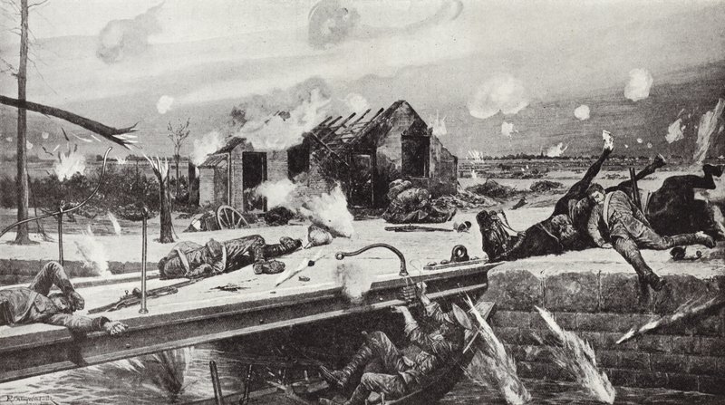 Underkorporal Charles Jarvis sprengte broen ved Jemappes, Belgia, 23. august, 1914 av Richard Caton Woodville junior
