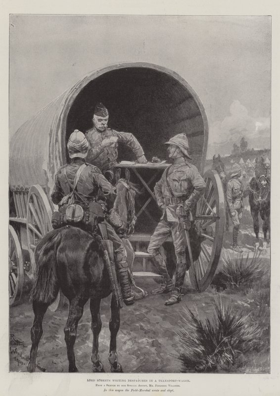 Lord Roberts skriver Despatches in a Transport-Wagon av Richard Caton Woodville junior