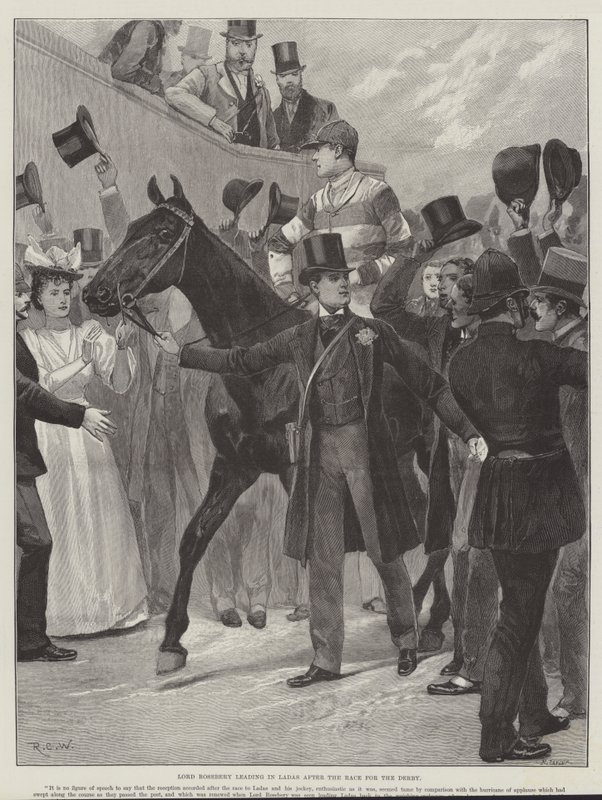 Lord Rosebery leder i Ladas etter Race for the Derby av Richard Caton Woodville junior