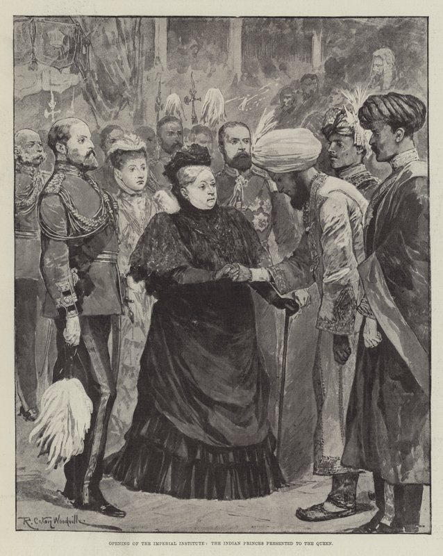 Åpningen av Imperial Institute, presenterte de indiske prinsene for dronningen av Richard Caton Woodville junior