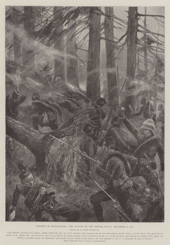 Roberts i Afghanistan, angrepet på Peiwar Kotai, 2. desember 1878 av Richard Caton Woodville junior