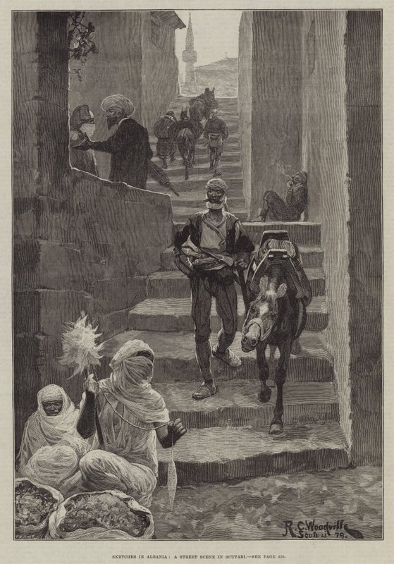 Skisser i Albania, en gatescene i Scutari av Richard Caton Woodville junior