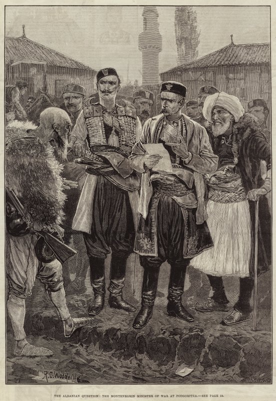 Det albanske spørsmålet, den montenegrinske krigsministeren i Podgoritza av Richard Caton Woodville junior