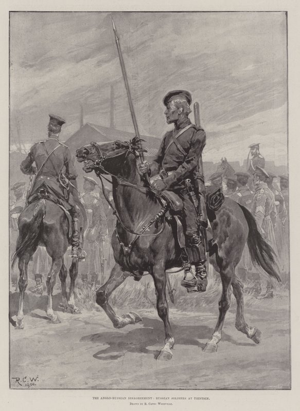 Den anglo-russiske uenigheten, russiske soldater ved Tientsin av Richard Caton Woodville junior