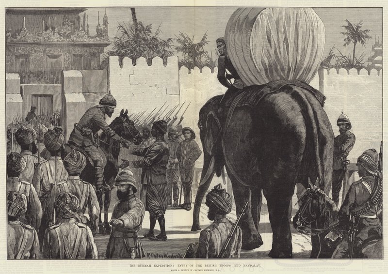 Burmah-ekspedisjonen, de britiske troppenes inntreden i Mandalay av Richard Caton Woodville junior