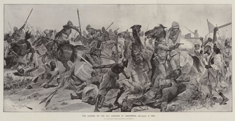 Anklagen om de 21. Lancers ved Omdurman, 2. september 1898 av Richard Caton Woodville junior
