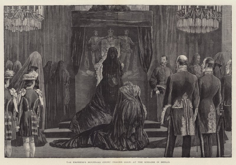 Keiserinnens sørgedomstol (Trauer Cour) på Schloss i Berlin av Richard Caton Woodville junior