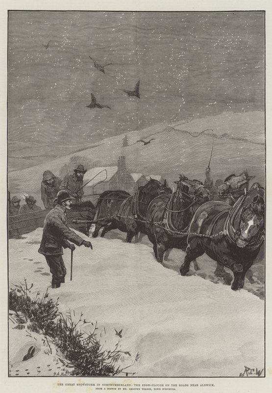 Den store snøstormen i Northumberland, snøplogen på veiene nær Alnwick av Richard Caton Woodville junior