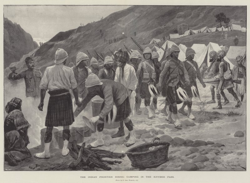 The Indian Frontier Rising, camping i Khyber-passet av Richard Caton Woodville junior