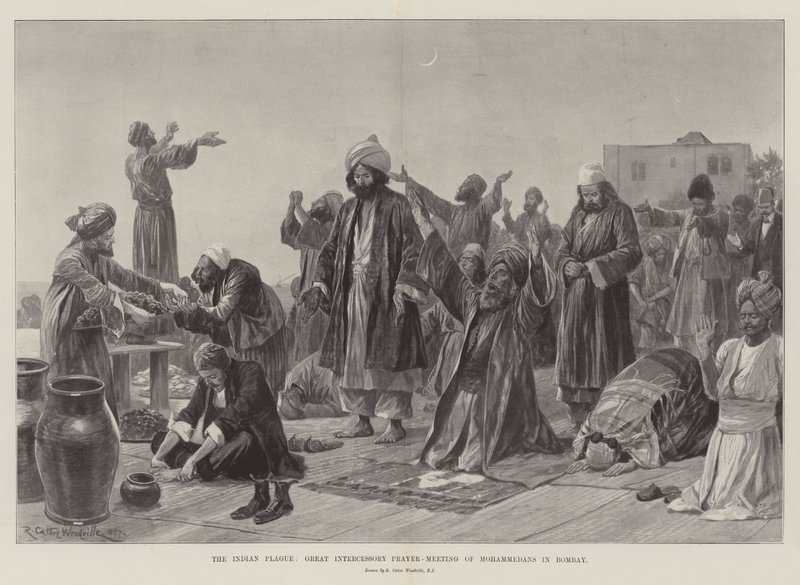 Den indiske pesten, store forbønnsmøte for muhammedanere i Bombay av Richard Caton Woodville junior