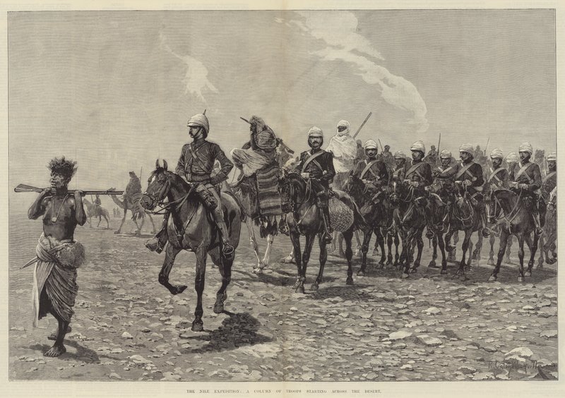 The Nile Expedition, en kolonne av tropper som starter over ørkenen av Richard Caton Woodville junior