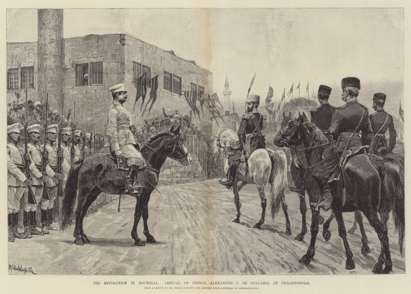 Revolusjonen i Roumelia, ankomst av prins Alexander I av Bulgaria til Philippopolis av Richard Caton Woodville junior
