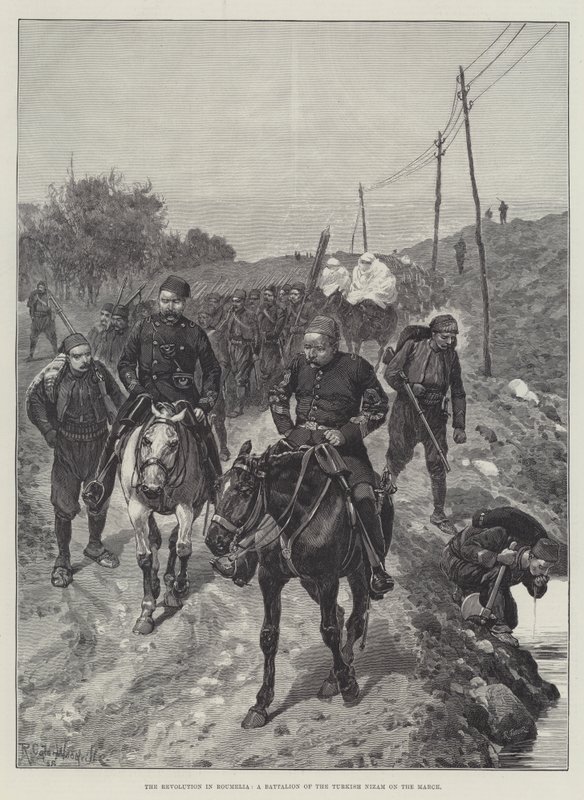 Revolusjonen i Roumelia, en bataljon av den tyrkiske Nizam i mars av Richard Caton Woodville junior