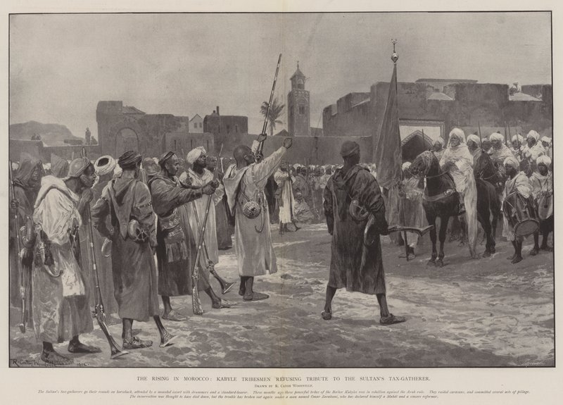 The Rising in Marokko, Kabyle Tribesmen nekter hyllest til sultanens skatteinnkrever av Richard Caton Woodville junior