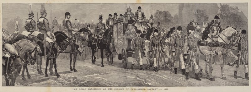 Den kongelige prosesjon ved åpningen av parlamentet, 21. januar 1886 av Richard Caton Woodville junior