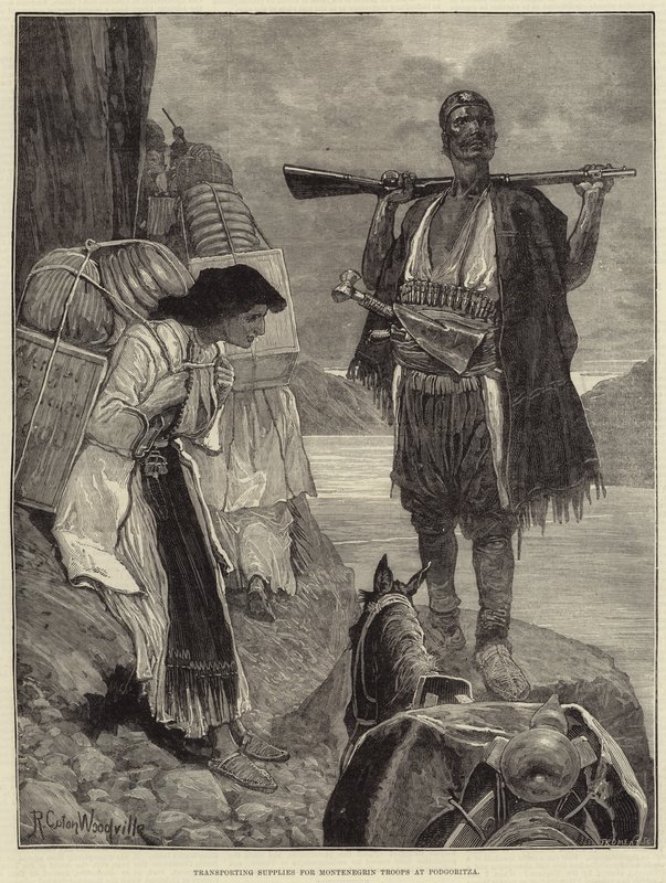 Transport av forsyninger til montenegrinske tropper ved Podgoritza av Richard Caton Woodville junior