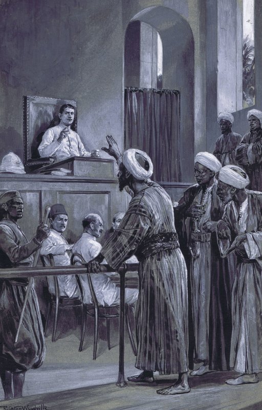 Sir William Lloyd Matthews utdelte rettferdighet på Zanzibar 1882 av after Richard Caton II Woodville