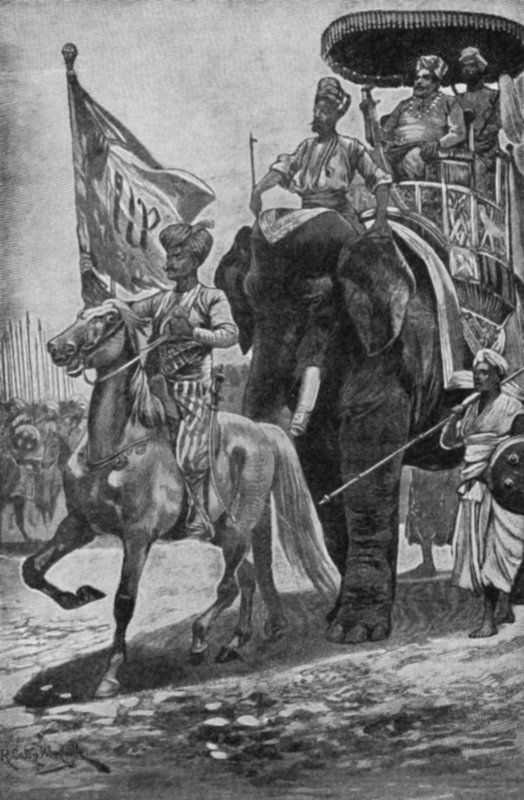 Surajah-Dowlah, montert på en elefant, forbereder seg på å møte Robert Clive på Plassey av Richard Caton II Woodville