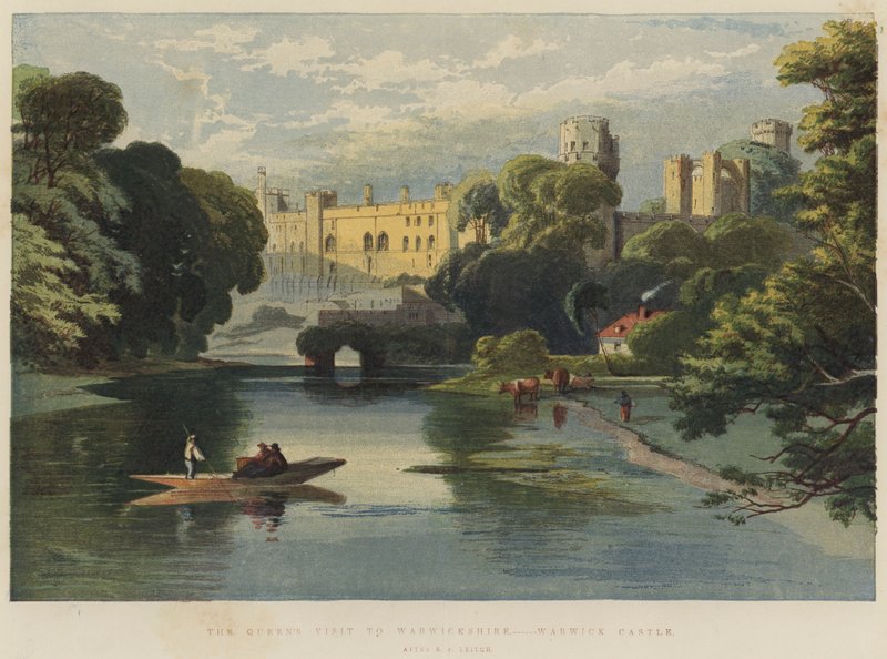 Dronningens besøk i Warwickshire, Warwick Castle (chromolitho) av Richard Principal Leitch