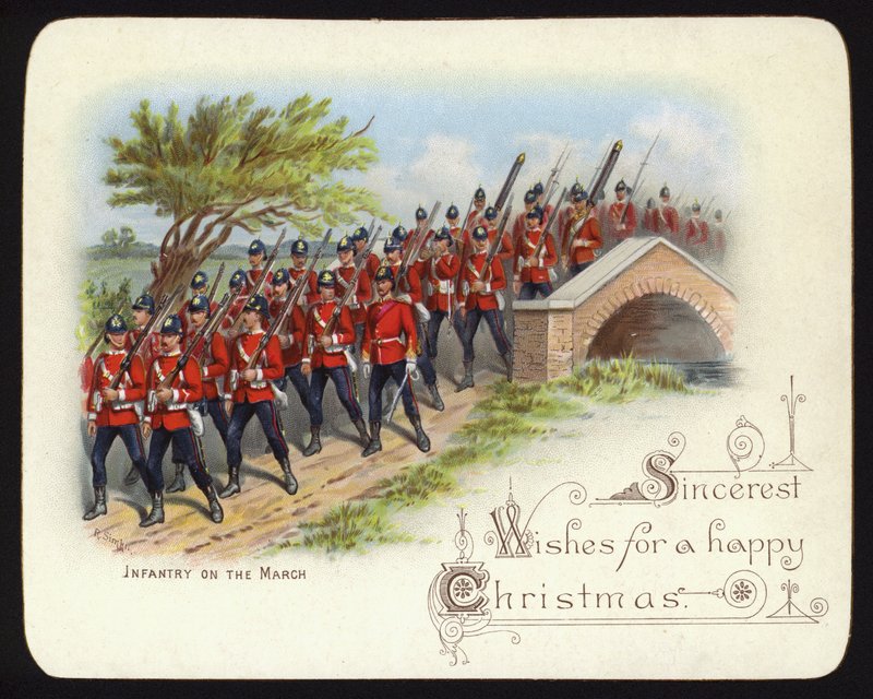 Infanteri på marsj, julehilsen (chromolitho) av Richard (after) Simkin