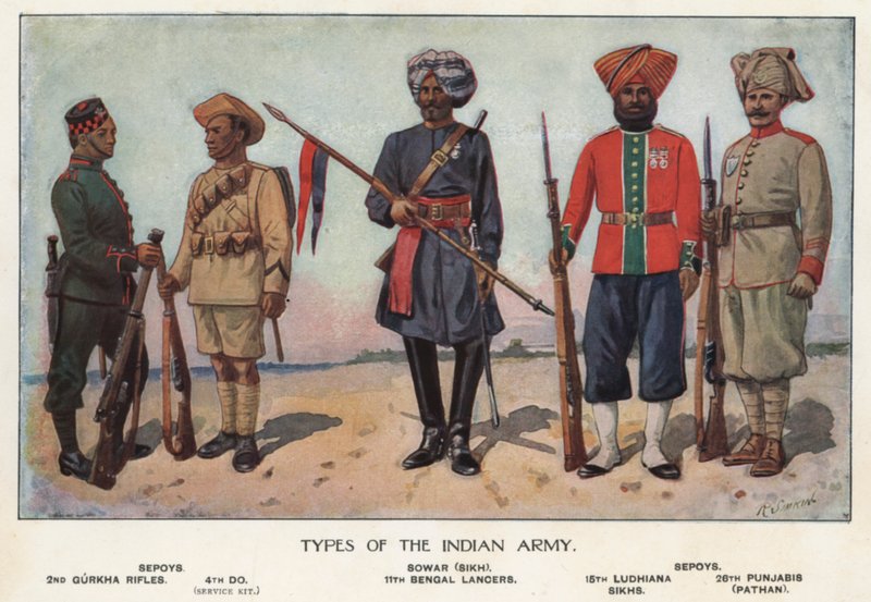 Soldater fra den indiske hæren (farge litho) av Richard (after) Simkin