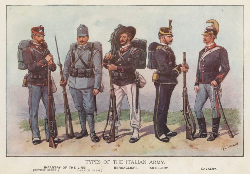 Soldater fra den italienske hæren (farge litho) av Richard (after) Simkin