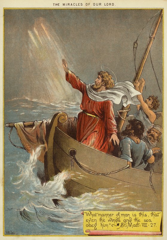 Kristi mirakler: Jesus stiller stormen (chromolitho) av Richard Andre