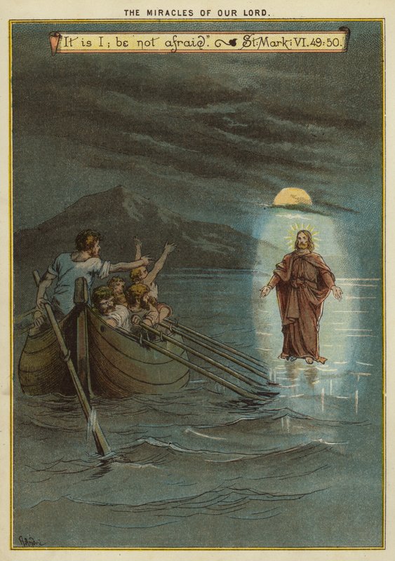 Kristi mirakler: Jesus går på vannet (chromolitho) av Richard Andre
