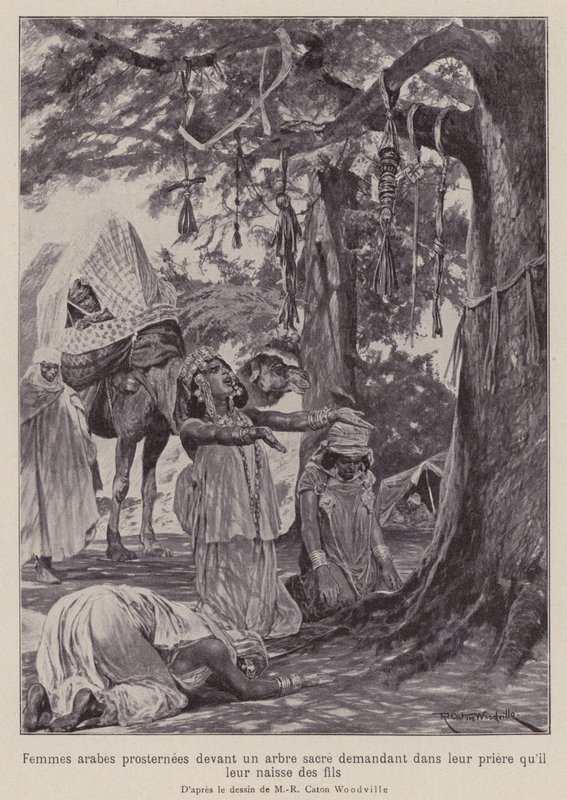 Arabiske kvinner som bøyer seg foran et hellig tre i bønn om at de skal få barn (litho) av Richard Caton II (after) Woodville