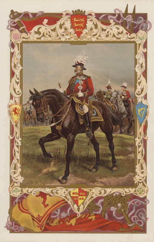 Kong Edward VII i uniformen til en feltmarskalk (farge litho) av Richard Caton II (after) Woodville