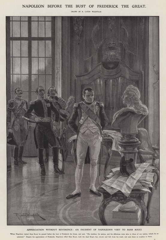 Napoleon før bysten av Fredrik den store (litho) av Richard Caton II (after) Woodville