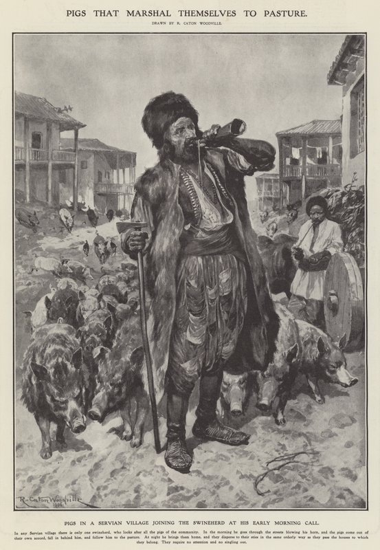 Griser som går til beite (litho) av Richard Caton II (after) Woodville