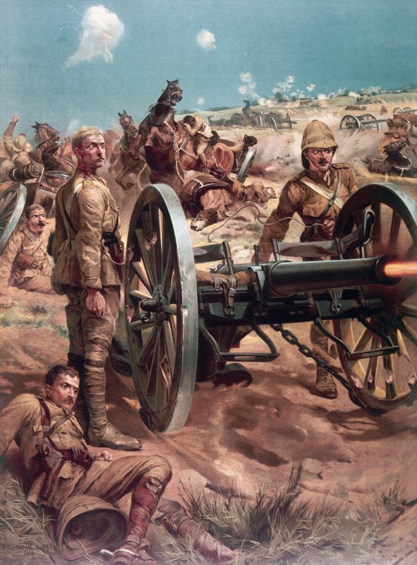 The Last Shot at Colenso, løytnant Roberts tjener sin VC (colour litho) av Richard Caton II (after) Woodville
