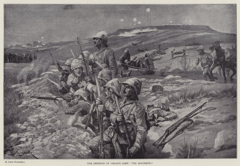 Forsvaret av Cæsars leir, "fikse bajonetter!" (litho) av Richard Caton II (after) Woodville