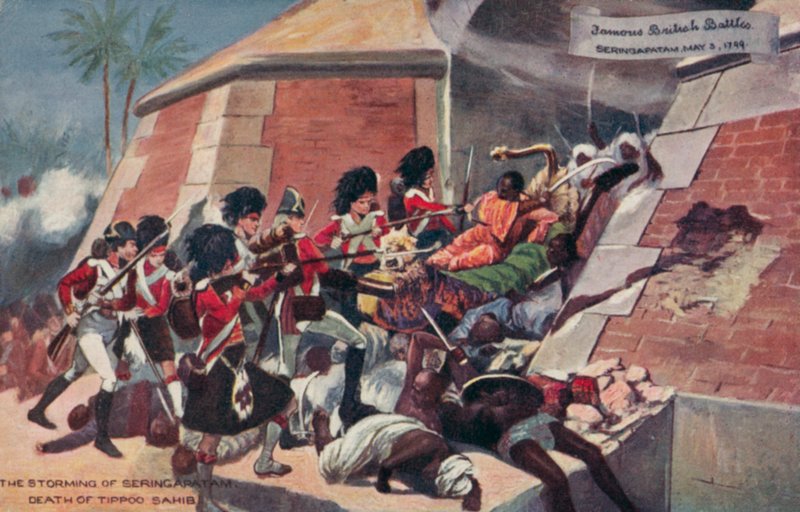 Tipu Sahibs død, slaget ved Seringapatam, India, fjerde Anglo-Mysore-krig, 1799 av Richard Caton II Woodville