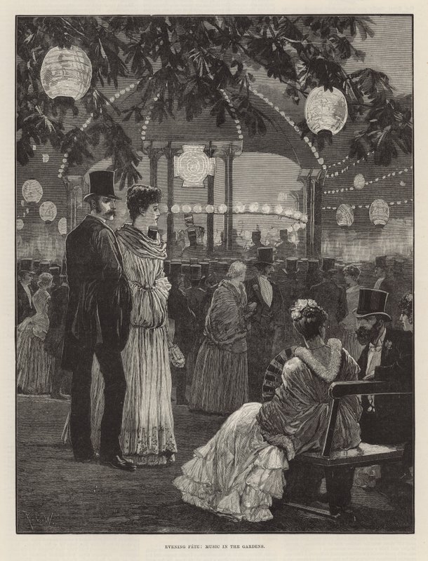 Kveldsfest til fordel for London Hospitals - Music in the gardens av Richard Caton Woodville